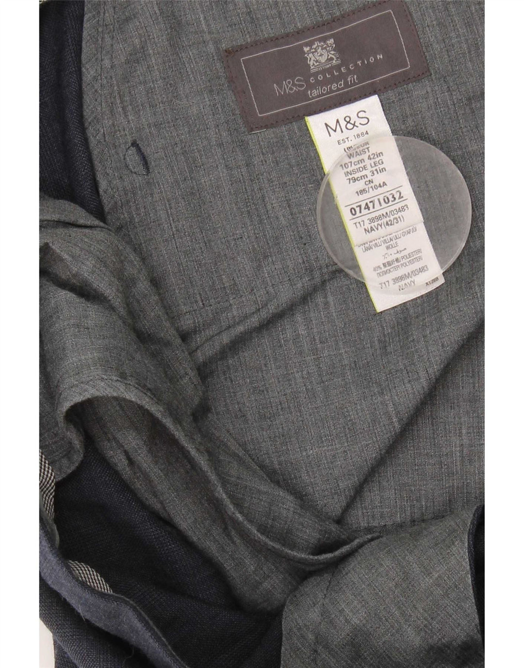 Мужские костюмные брюки строгого кроя Marks & Spencer W42 L31 Темно-синие в клетку