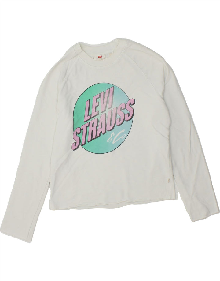 LEVI'S Womens Oversized Graphic Top Long Sleeve UK 6 XS White Cotton Vintage Levi's and Second-Hand Levi's from Messina Hembry 
