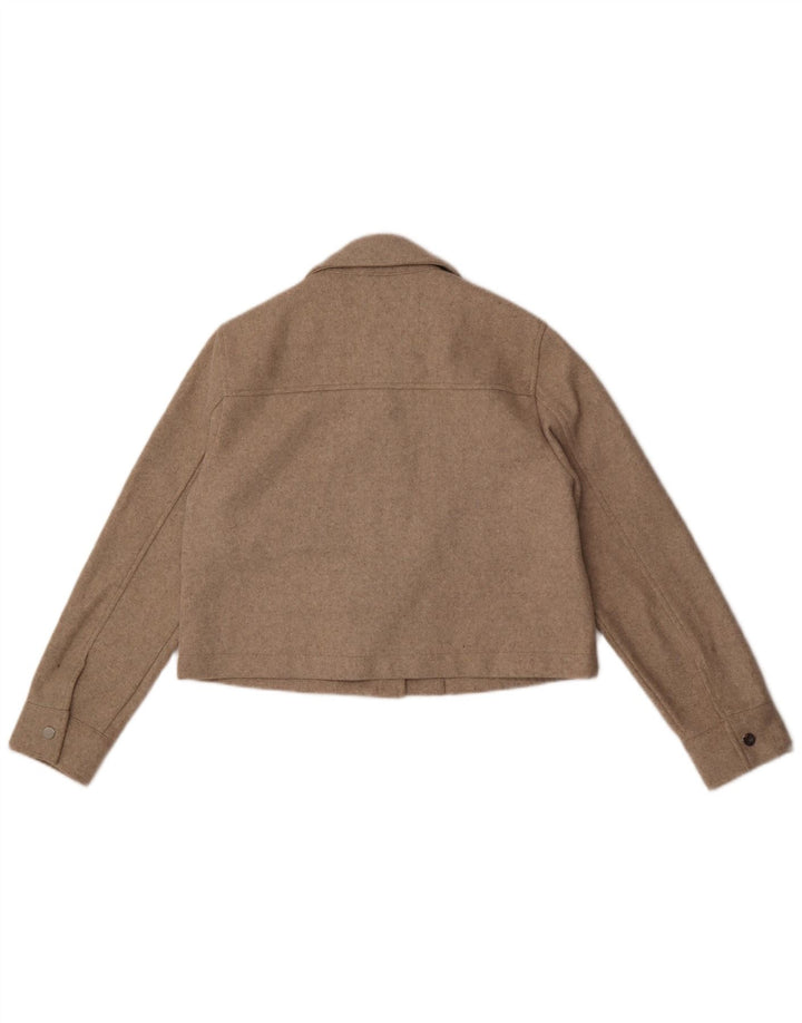 Женская укороченная куртка-бомбер Zara UK 10, маленькая, бежевая в крапинку