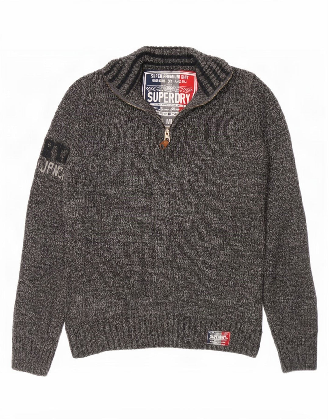 Мужской свитер Superdry на молнии с рисунком, средний серый в крапинку, акрил