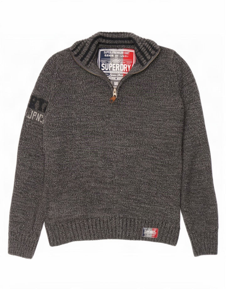 Мужской свитер Superdry на молнии с рисунком, средний серый в крапинку, акрил