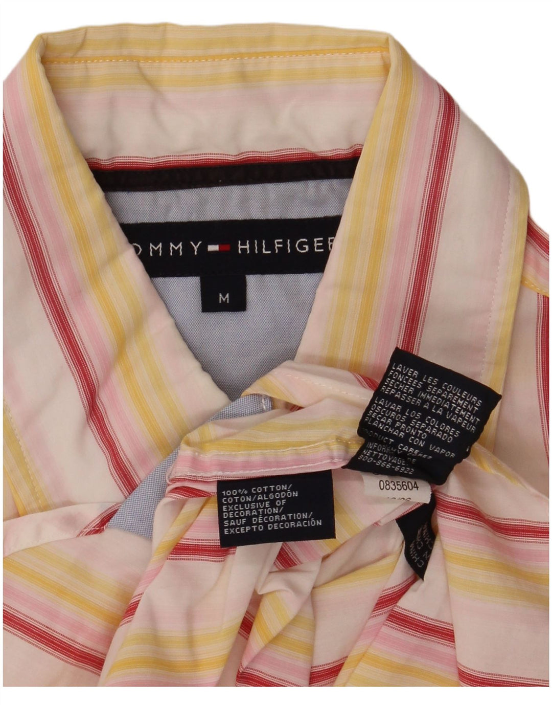 Tommy Hilfiger Мужская рубашка с коротким рукавом из хлопка средней желтой полоски