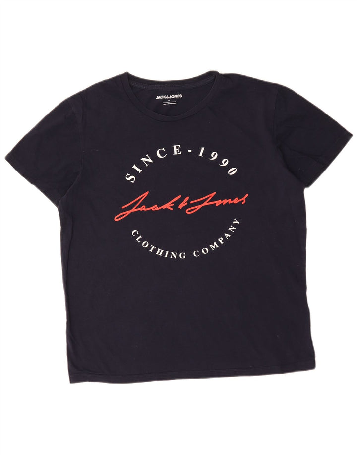 Мужская футболка с рисунком Jack & Jones, темно-синий, хлопковый топ среднего размера