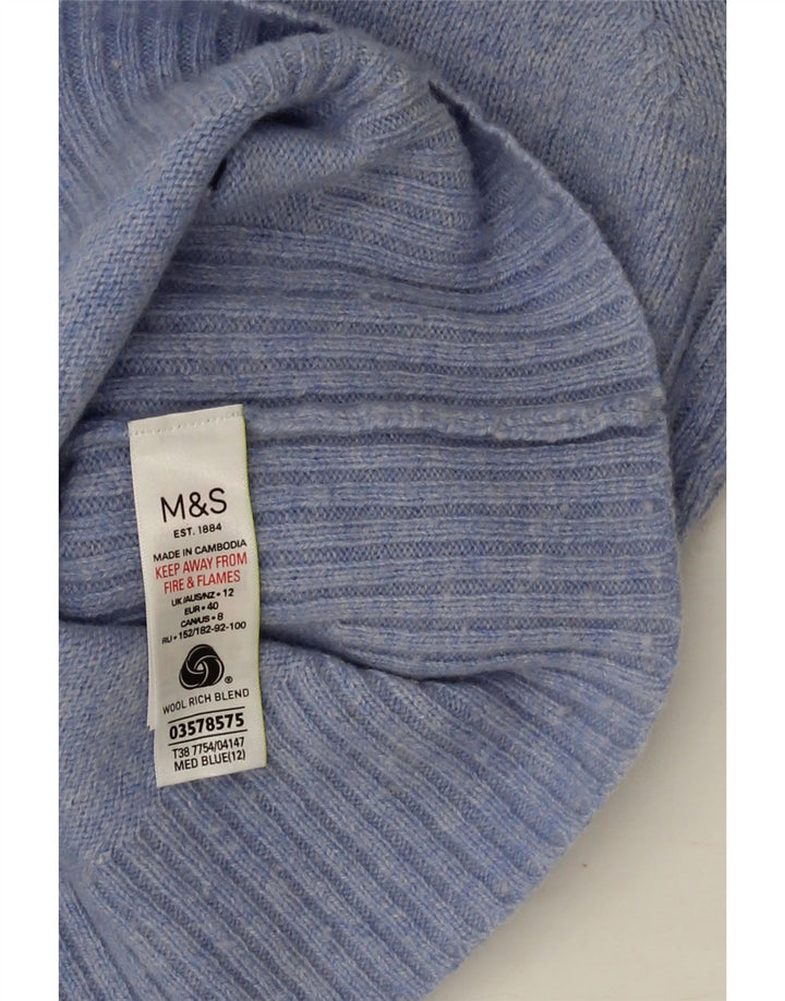 Женский джемпер с v-образным вырезом Marks & Spencer UK 12, средний синий из овечьей шерсти