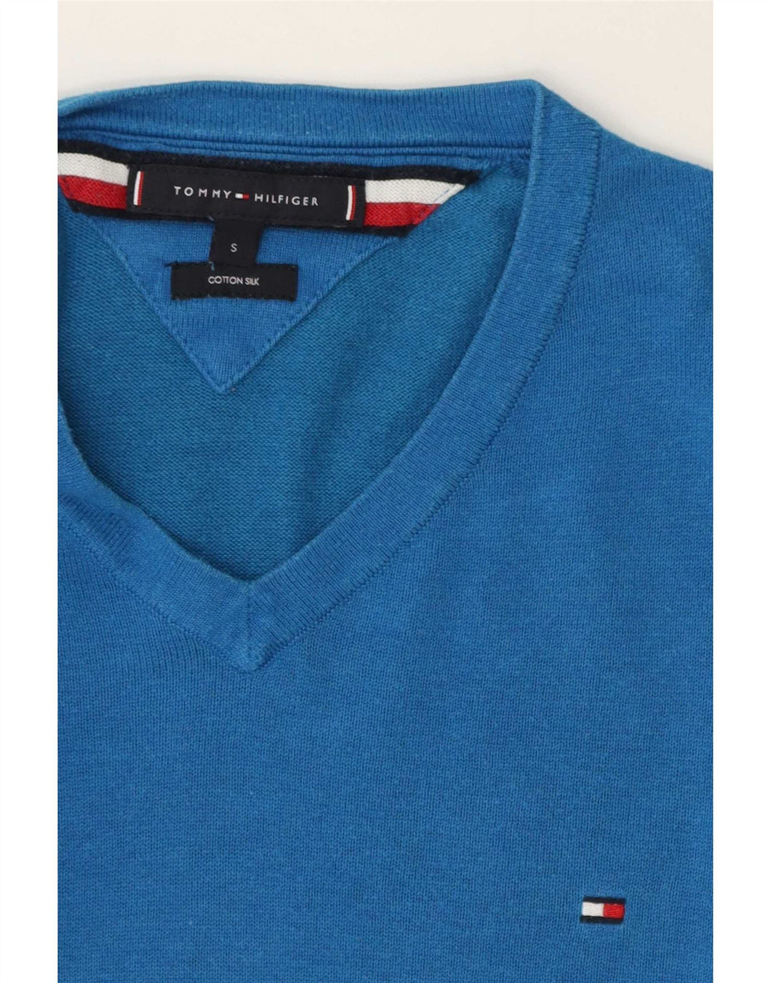 Tommy Hilfiger Мужской джемпер с v-образным вырезом, маленький синий хлопковый свитер