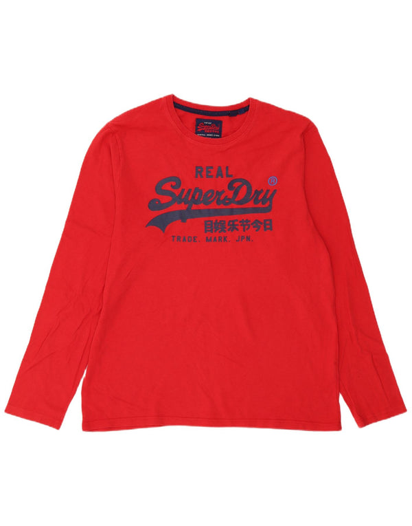 Мужской топ с рисунком Superdry с длинным рукавом 3XL, красный хлопок, современный стиль