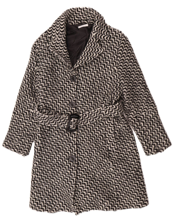 Винтажное женское пальто IT 50 XL, черное из ацетата с геометрическим узором