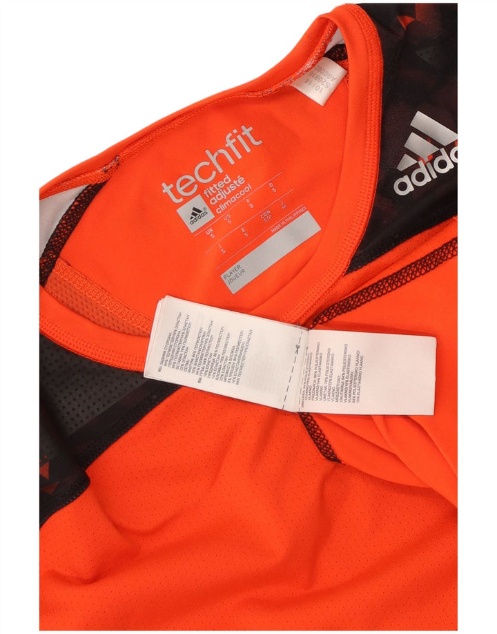 Adidas Mens Tech Fit Футболка Топ Маленький Оранжевый Полиэстер с цветными блоками