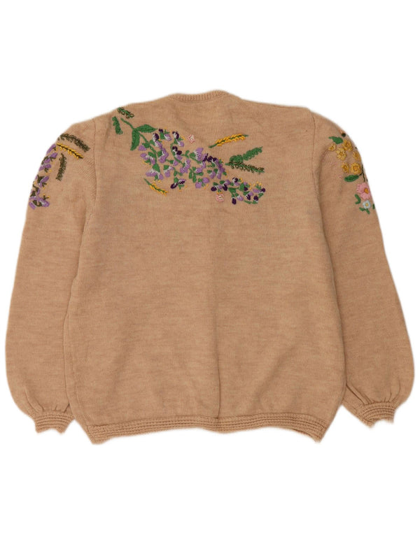 ВИНТАЖНЫЙ женский кардиган-свитер UK 14, большой бежевый с цветочным принтом