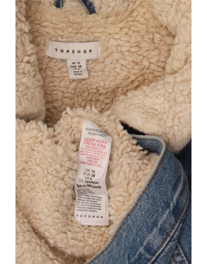 Женская джинсовая куртка из шерпы Topshop, размер 10, маленькая, синяя, хлопок