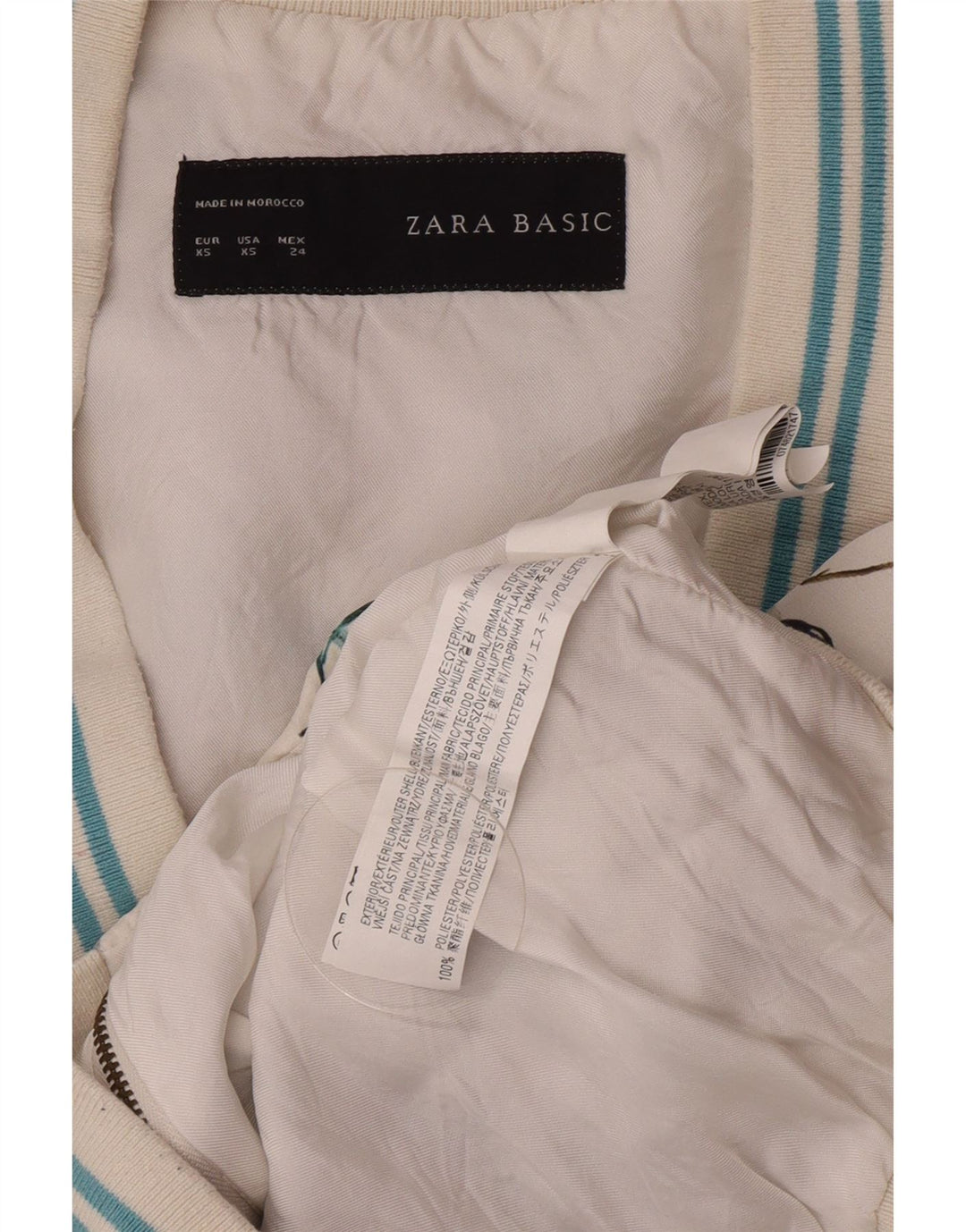 Женский бомбер Zara UK 6 XS, белый полиэстер с цветочным принтом