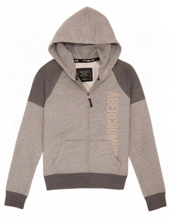 Женский свитер с капюшоном на молнии Abercrombie & Fitch UK 10, маленький серый цвет с цветными блоками