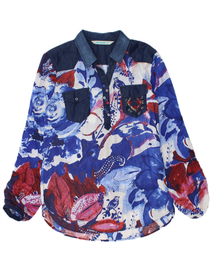 Женская блузка-пуловер Desigual UK 10, маленькая синяя с цветочным принтом
