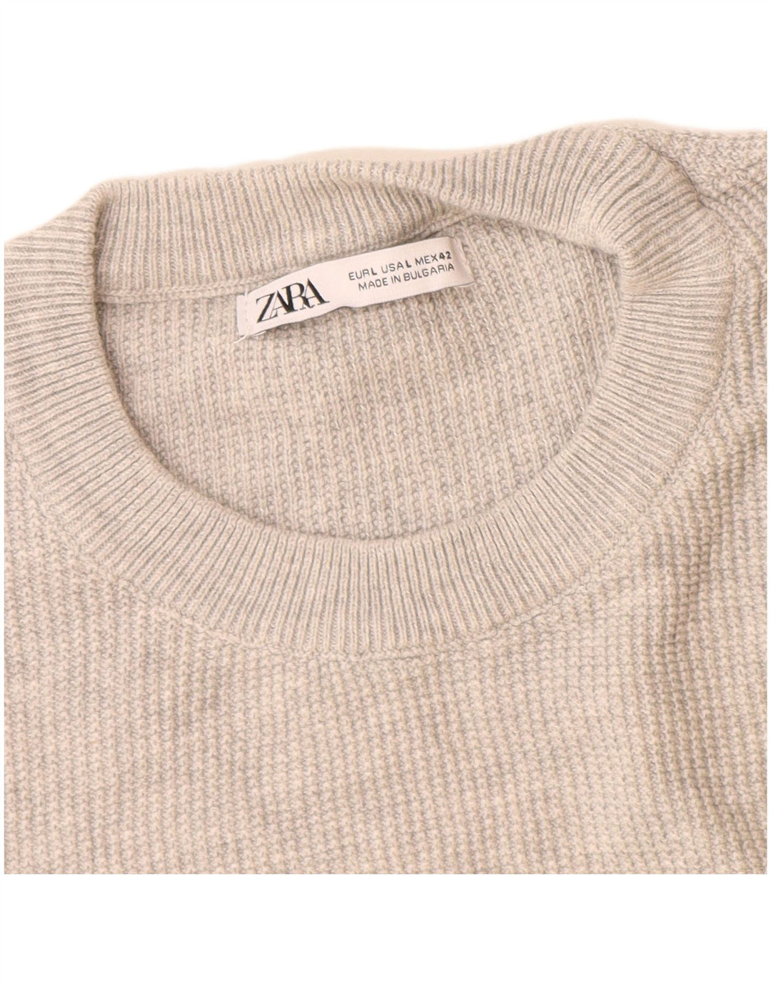 Мужской джемпер с круглым вырезом Zara, большой серый хлопковый свитер