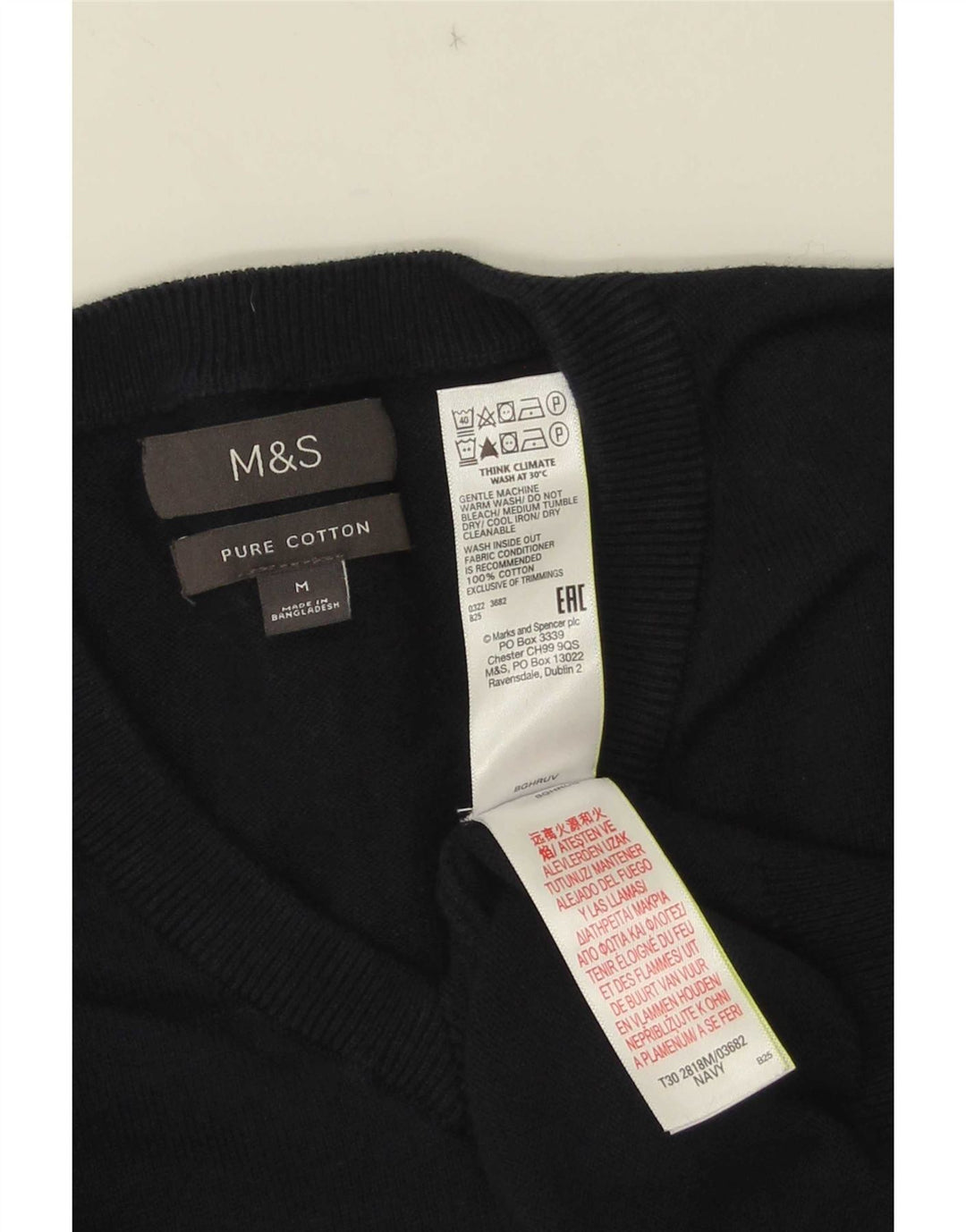 Мужской джемпер с v-образным вырезом Marks & Spencer, средний темно-синий хлопковый свитер
