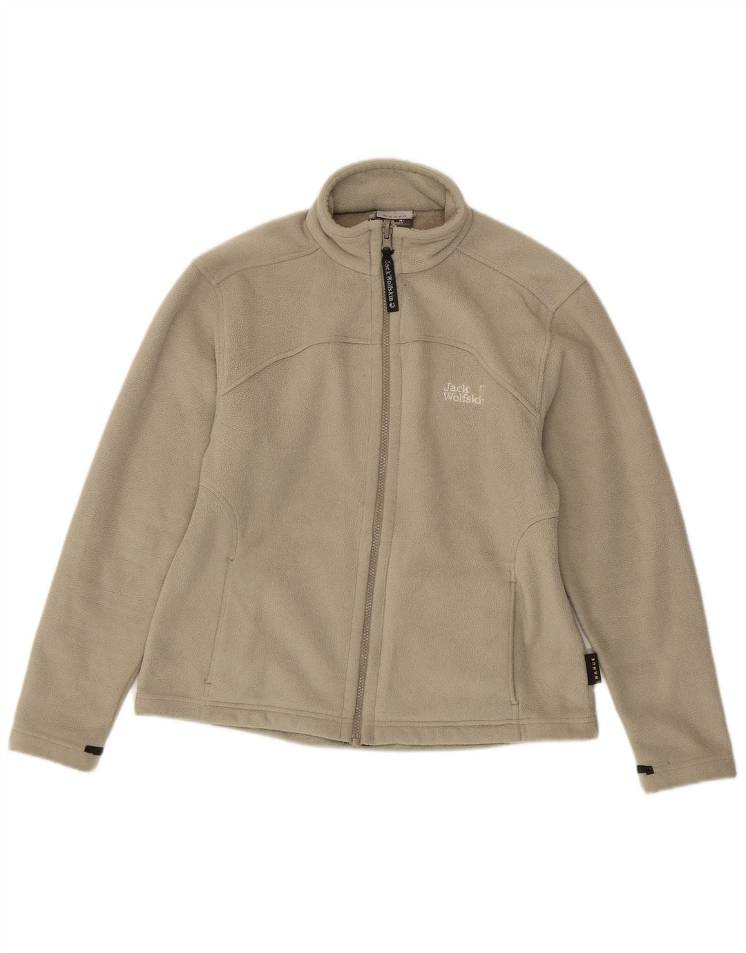 Женская флисовая куртка с графическим рисунком Jack Wolfskin UK 12, полиэстер среднего серого цвета