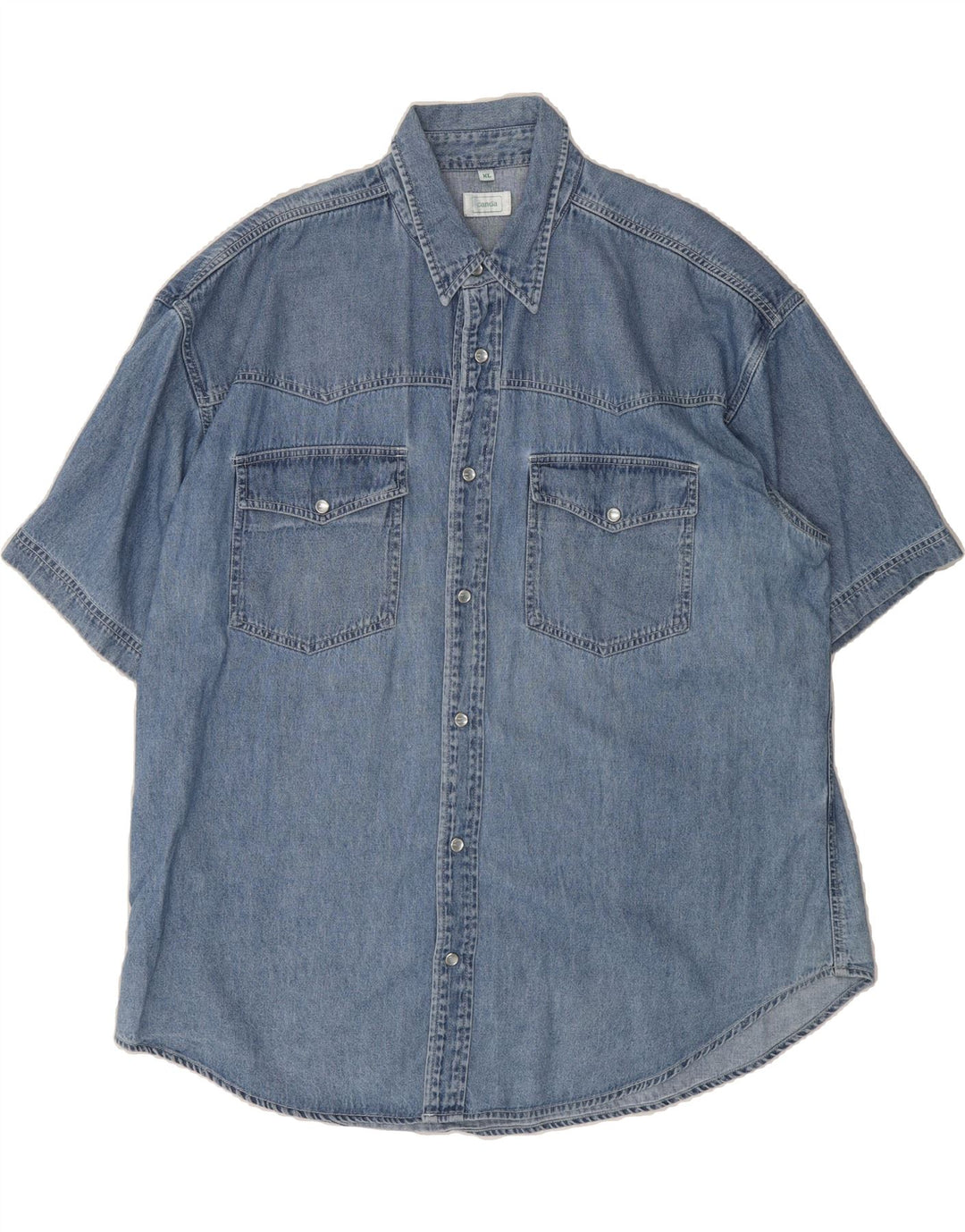 CANDA Mens Short Sleeve Denim Shirt XL Blue Cotton Vintage Canda and Second-Hand Canda from Messina Hembry 