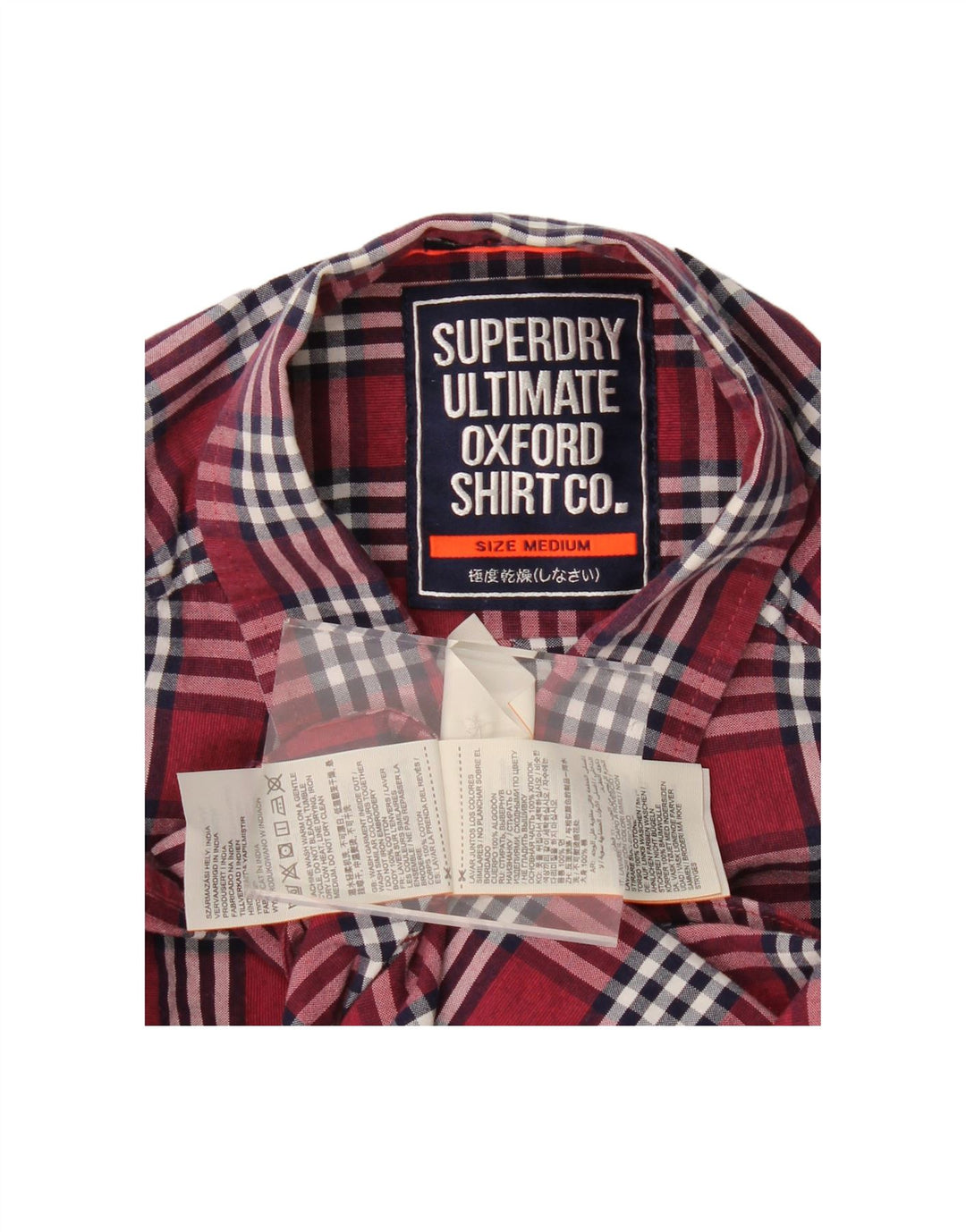SUPERDRY Mens Shirt Medium Burgundy Check Cotton