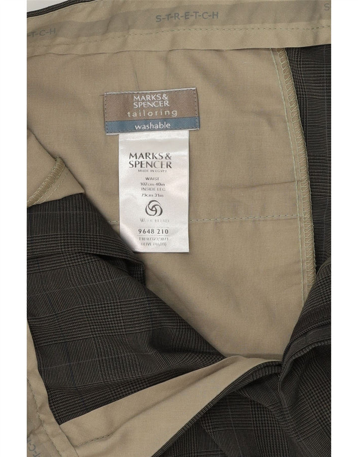 Мужские костюмные брюки Marks & Spencer W40 L31 цвета хаки, полиэстер в клетку