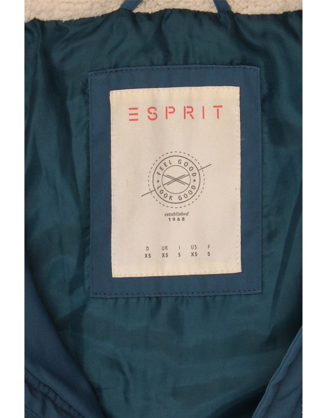 ESPRIT Womens Loose Fit Hooded Padded Jacket UK 6 XS Blue Polyester Vintage Esprit and Second-Hand Esprit from Messina Hembry 
