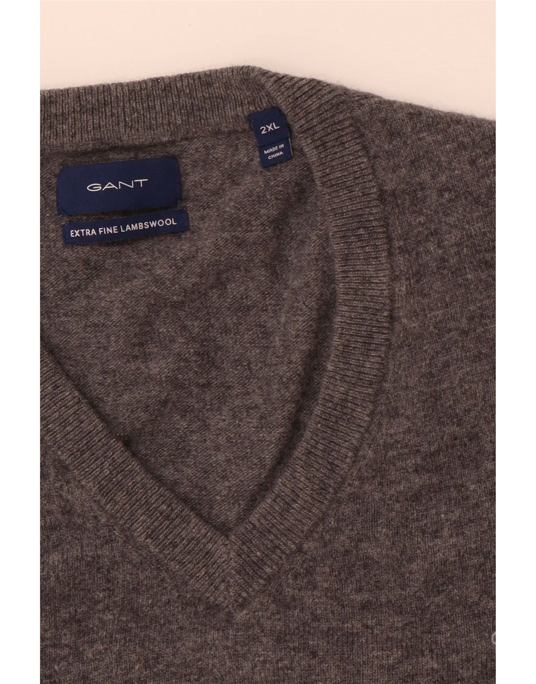 GANT Мужской джемпер с v-образным вырезом 2XL Серый из овечьей шерсти