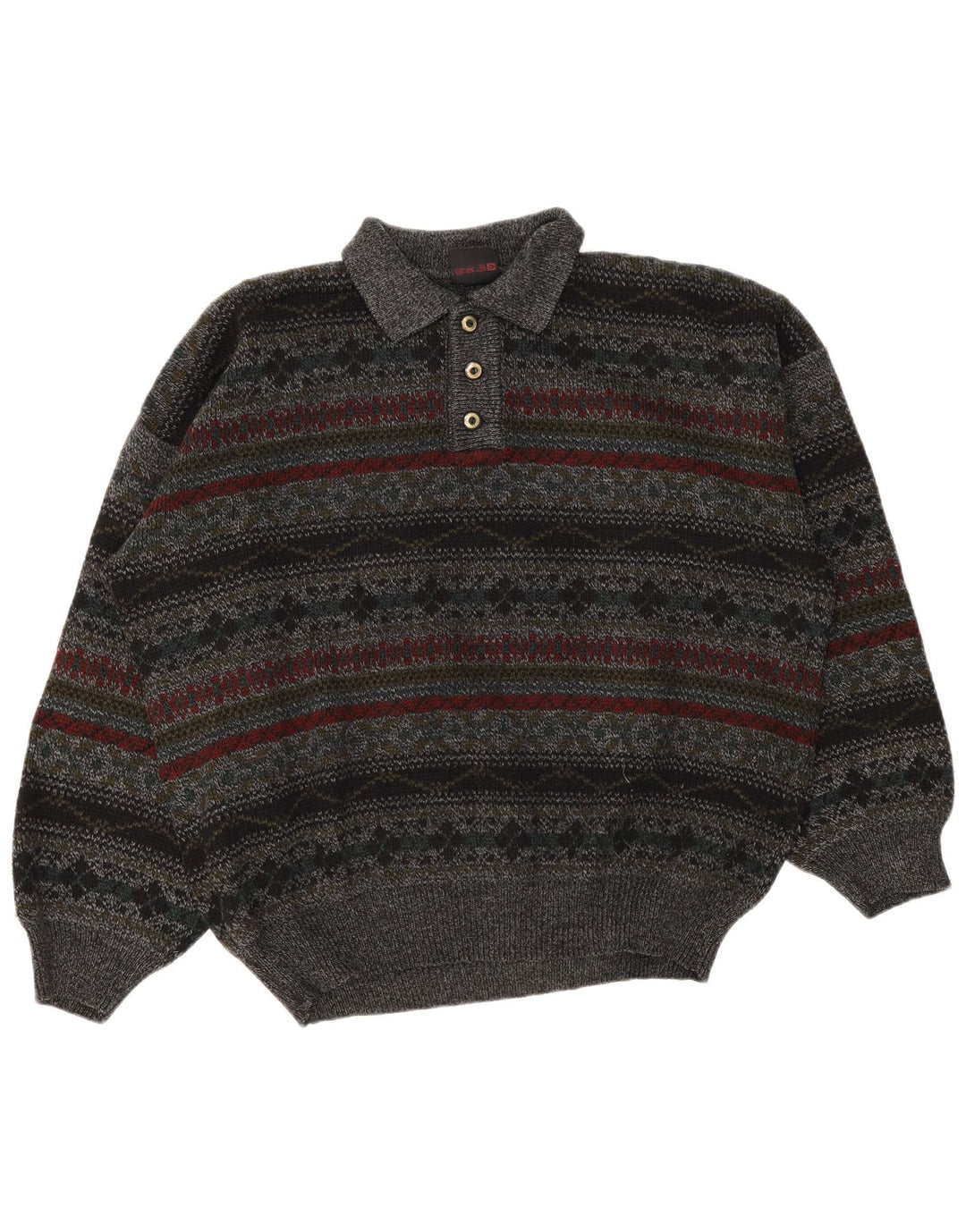 Винтажная мужская рубашка поло XL серая Fair Isle