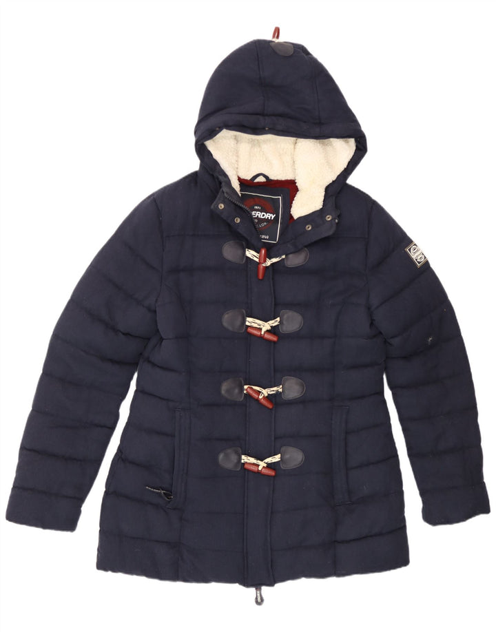 Женская утепленная куртка Superdry с капюшоном UK 14, большой темно-синий полиэстер