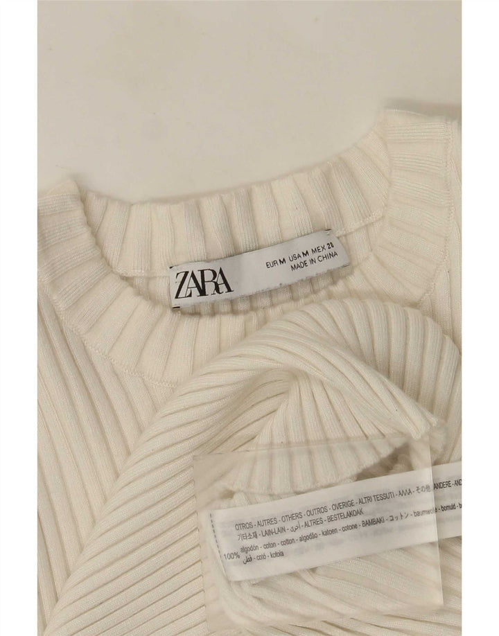 Женская укороченная блузка с длинными рукавами Zara UK 12, средний белый хлопок