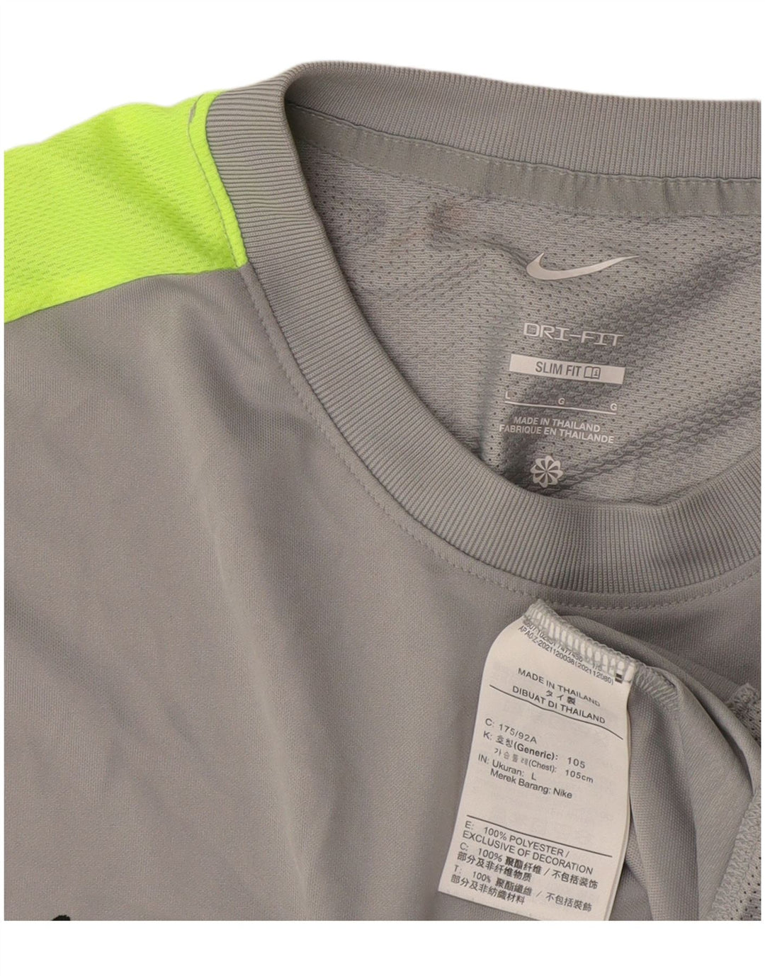 Мужская футболка Nike Dri Fit Slim Fit, большой серый полиэстер с цветными блоками