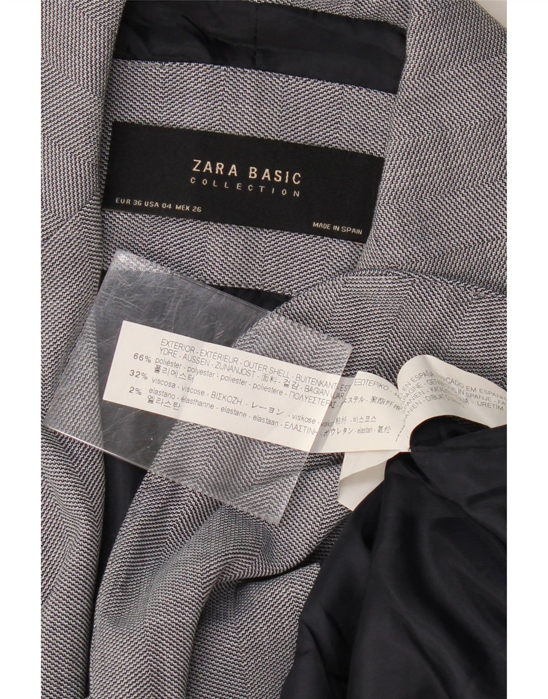 Женский пиджак на 1 пуговице ZARA EU 36 XS, серый полиэстер с шевроном