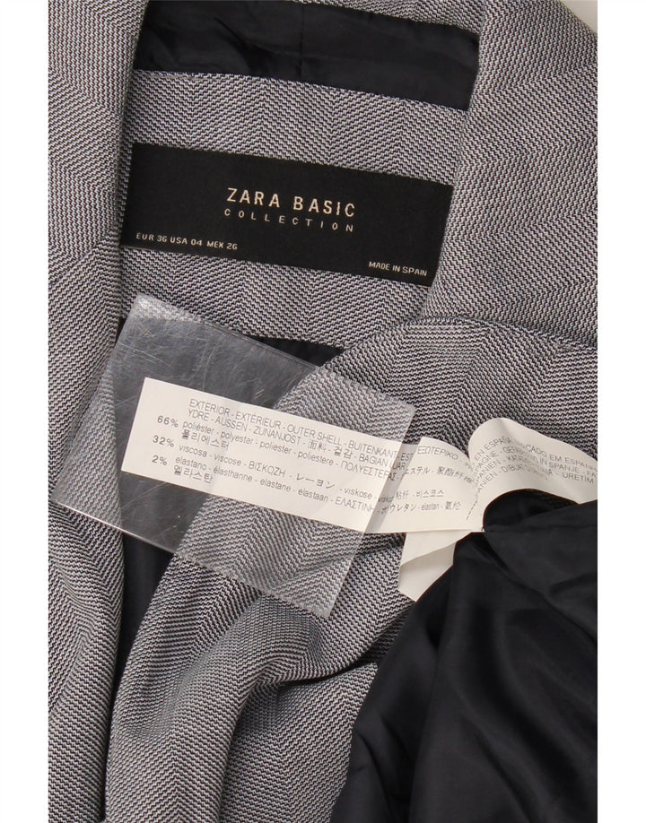 Женский пиджак на 1 пуговице ZARA EU 36 XS, серый полиэстер с шевроном