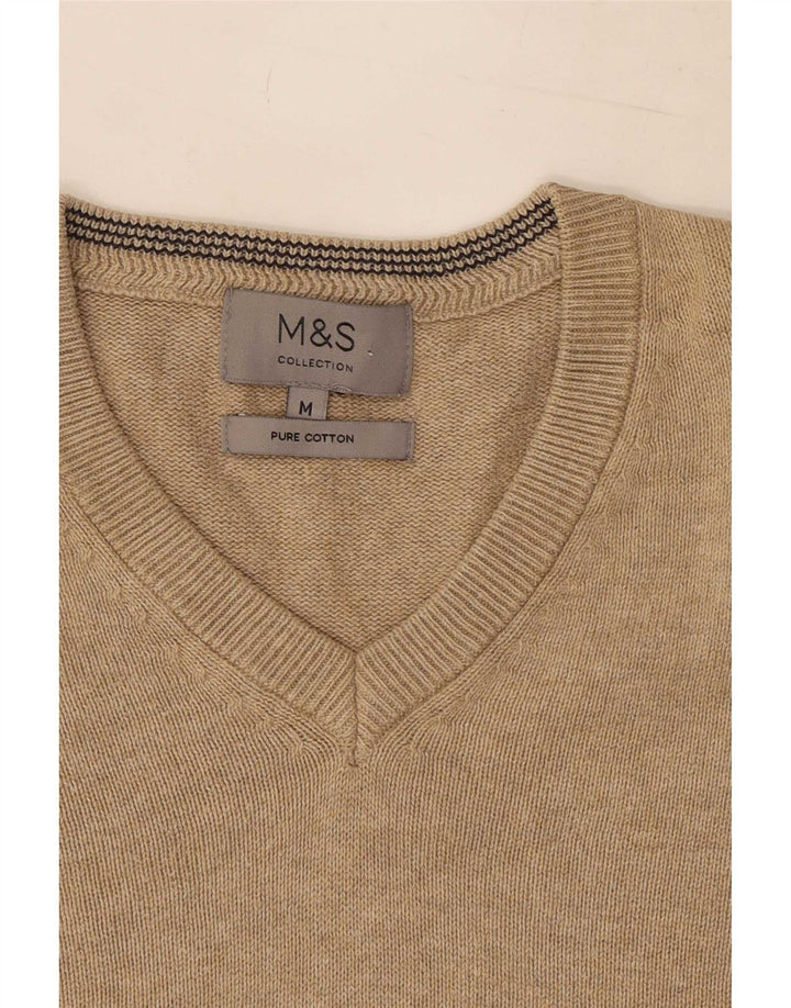 Мужской джемпер с v-образным вырезом Marks & Spencer, средний бежевый хлопковый свитер