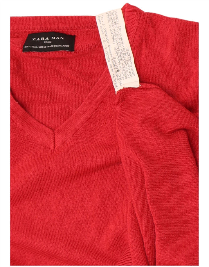 Мужской джемпер с v-образным вырезом Zara, большой красный вискоза