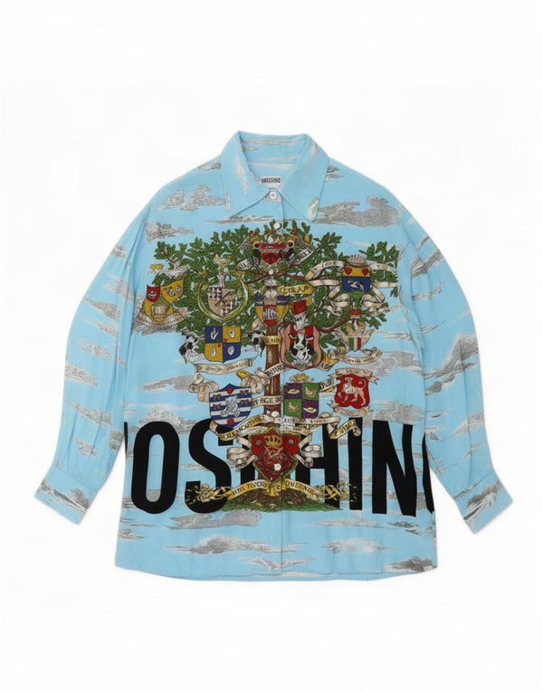 Женская рубашка оверсайз с рисунком Moschino UK 10, маленькая синяя, дизайнер из вискозы