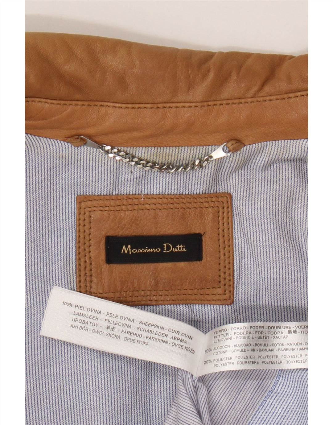 Женская укороченная кожаная куртка Massimo Dutti UK 12 из овчины среднего бежевого цвета