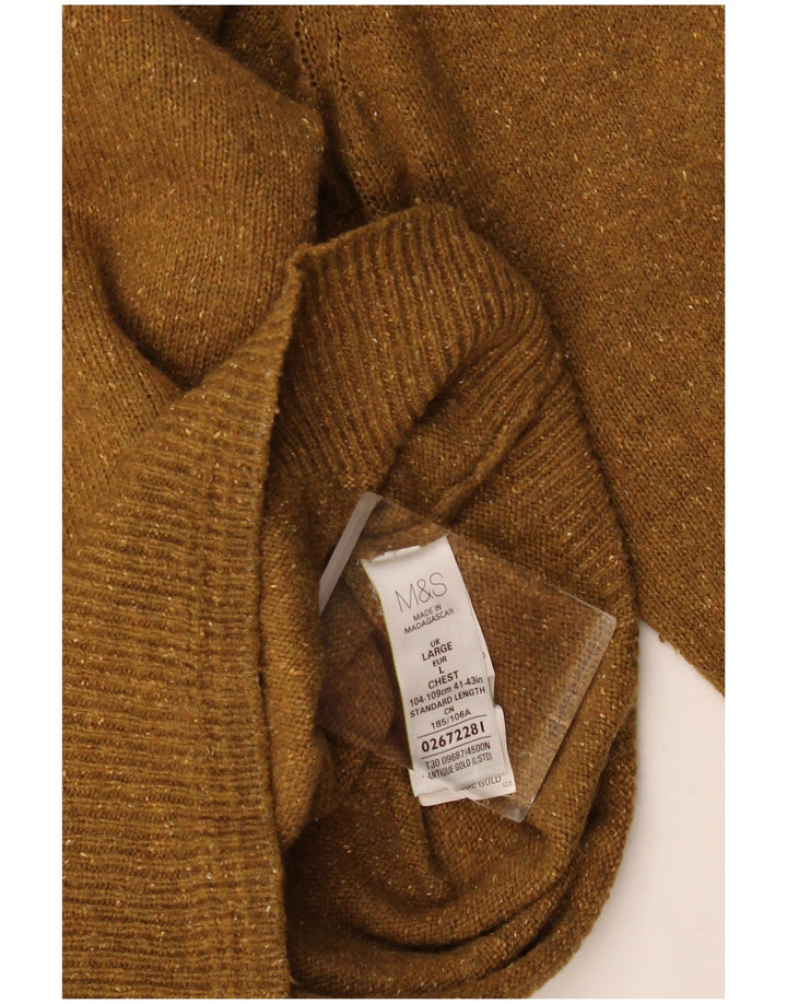 Мужской джемпер с круглым вырезом Marks & Spencer, большой шерстяной свитер цвета хаки с крапинками