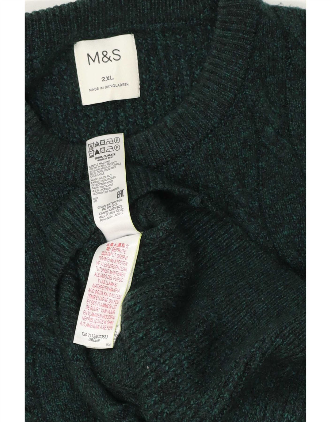Мужской джемпер с круглым вырезом Marks & Spencer 2XL, зеленый полиамид