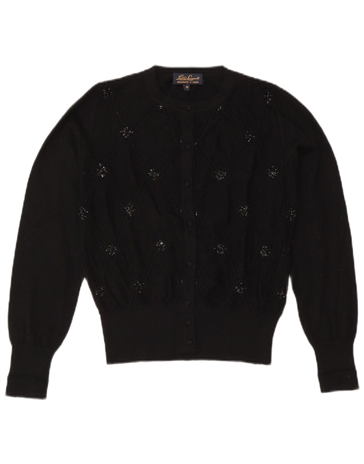 Женский кардиган-свитер Luisa Spagnoli UK 14, средний черный, шерсть с геометрическим рисунком