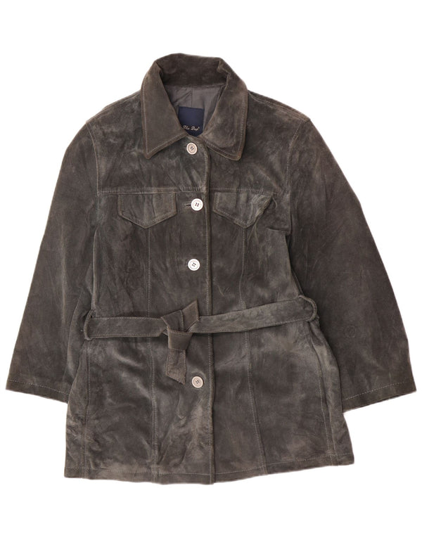 Винтажная женская замшевая куртка UK 14, кожа среднего серого цвета