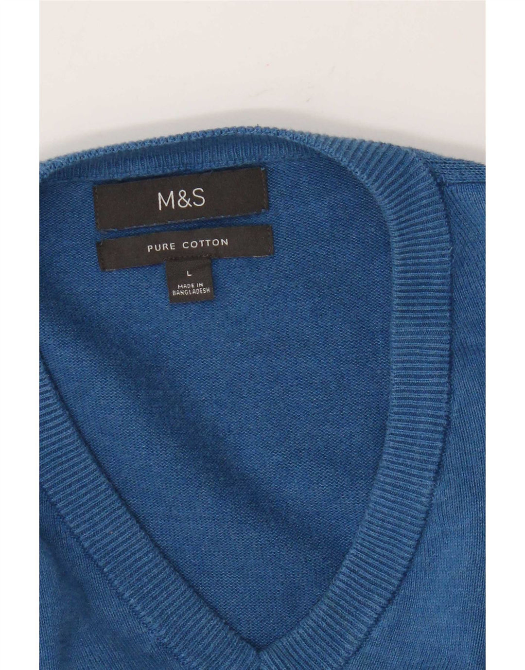 Мужской джемпер с v-образным вырезом Marks & Spencer, большой синий хлопковый свитер