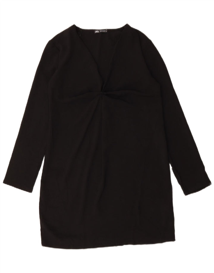 Женское платье прямого кроя Zara UK 10, маленькое черное полиэстер с длинными рукавами