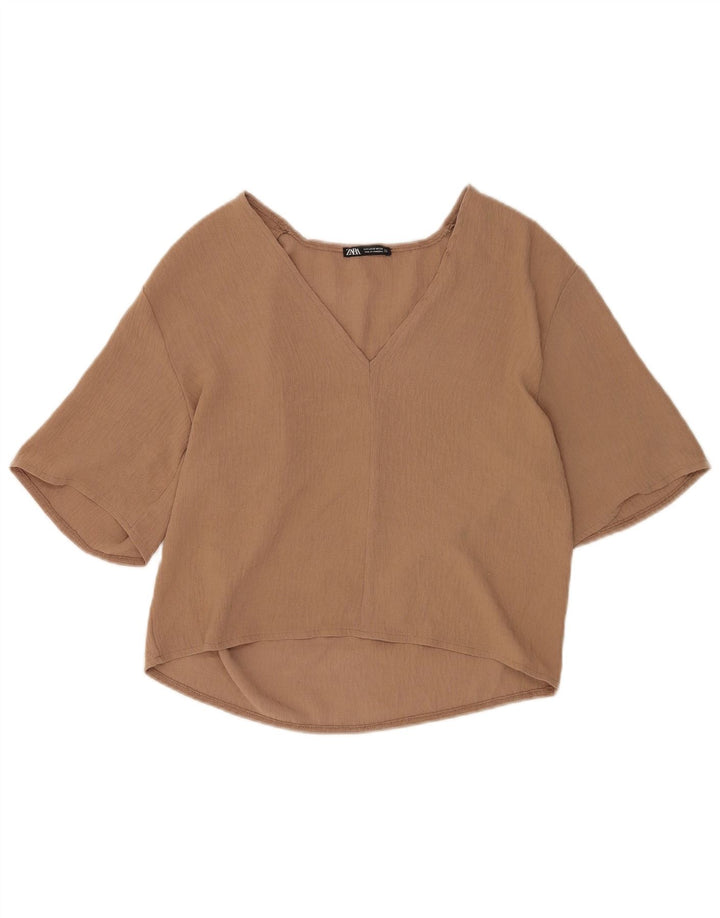 Женская блузка с рукавом 1/2 Zara UK 10, маленький коричневый цвет