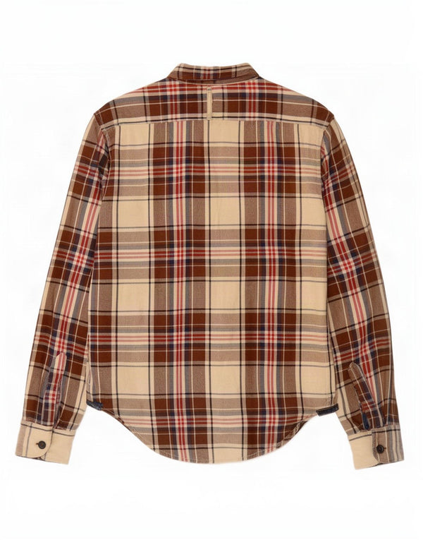 Zara Mens Slim Fit Flannel Shirt Large Beige Plaid Cotton