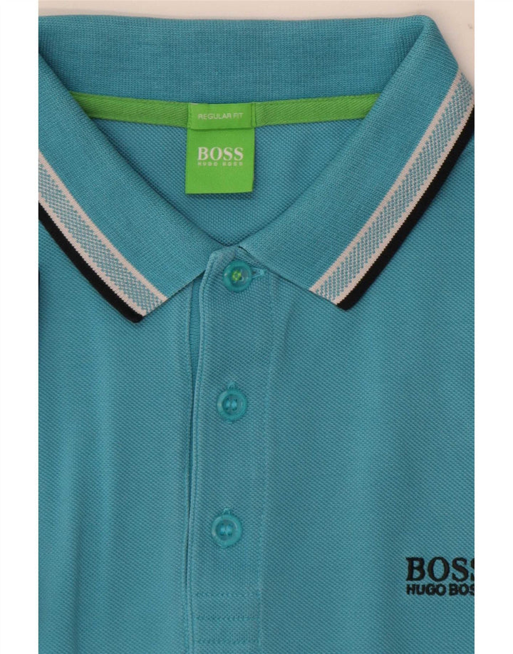 Мужская рубашка-поло обычного кроя Hugo Boss в синюю полоску среднего размера