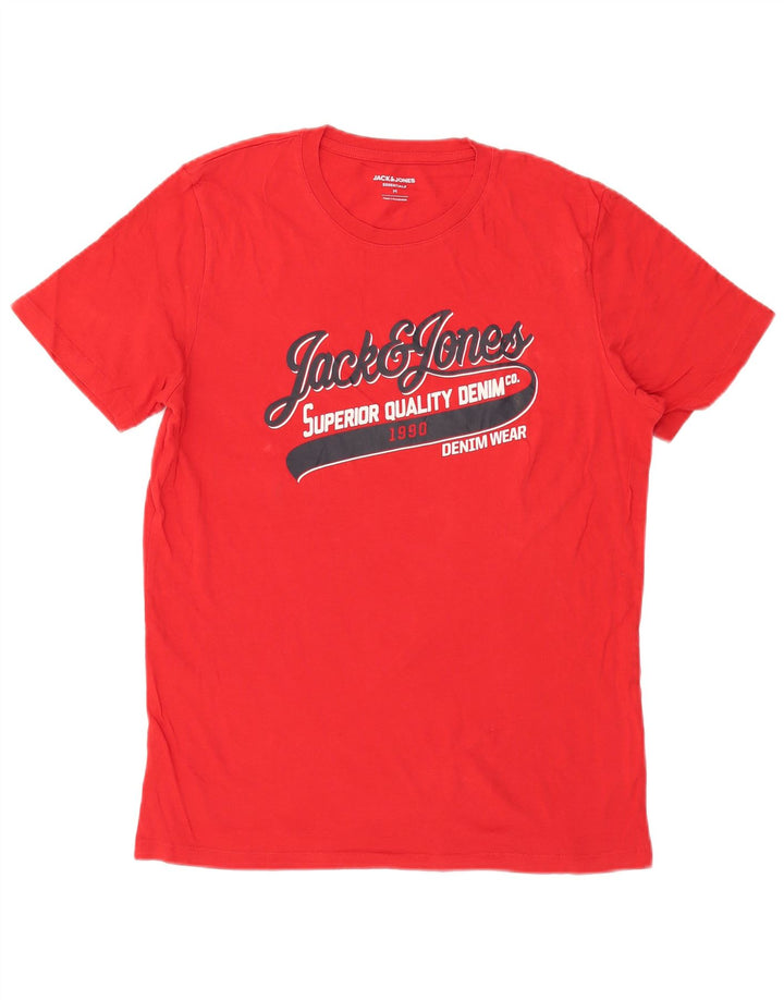Мужская футболка с рисунком Jack & Jones, хлопковый топ среднего красного цвета