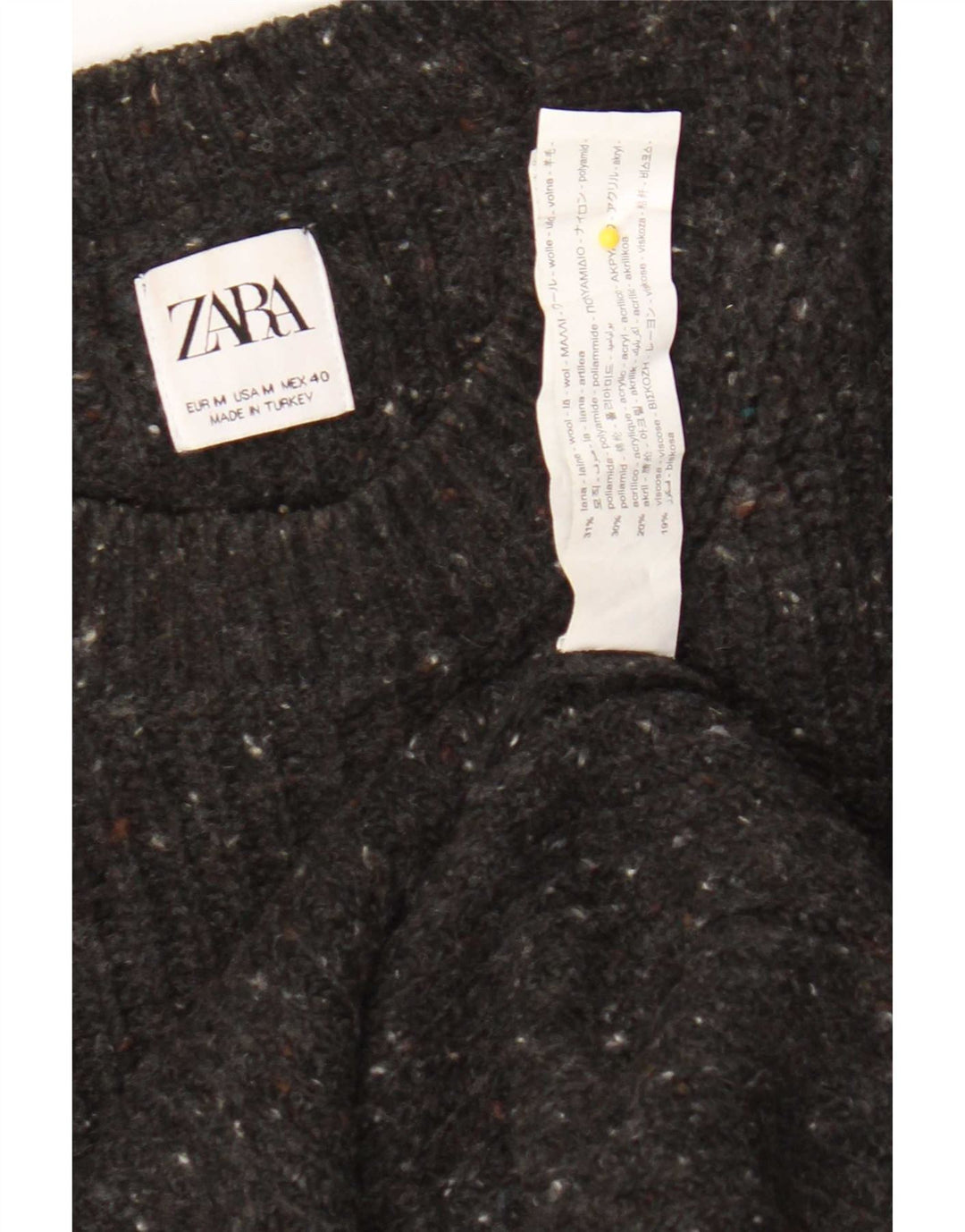 Мужской джемпер с круглым вырезом Zara, шерстяной свитер среднего серого цвета с крапинками