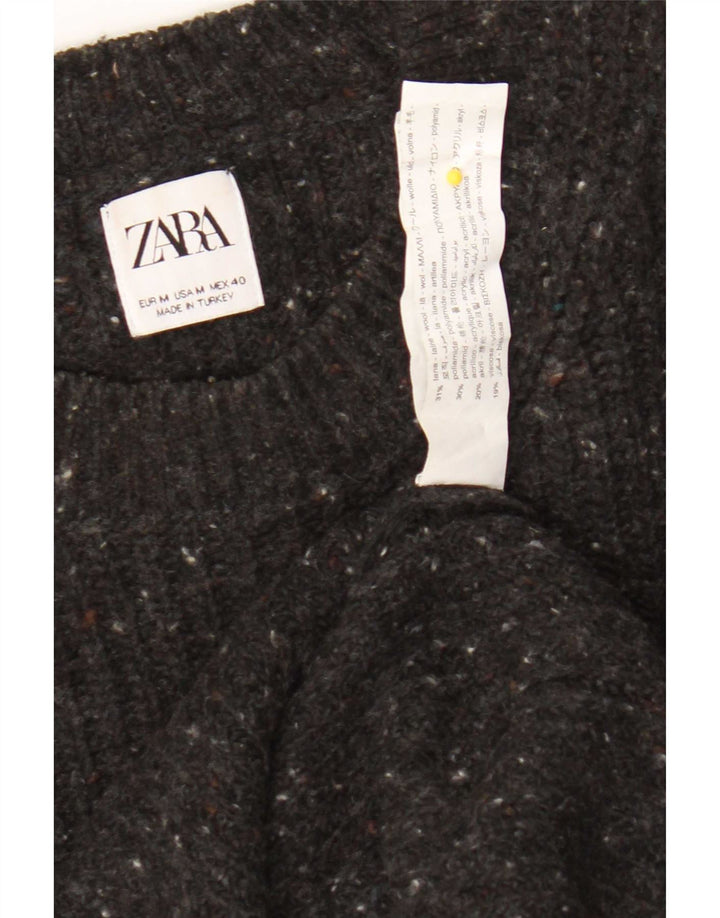 Мужской джемпер с круглым вырезом Zara, шерстяной свитер среднего серого цвета с крапинками