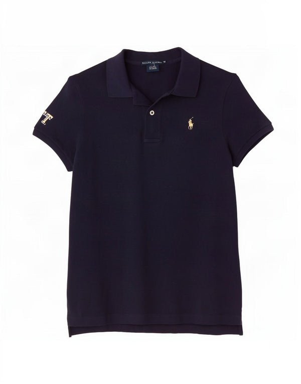 Женская узкая рубашка-поло Ralph Lauren UK 14, средний темно-синий хлопок