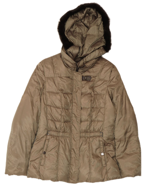Женская утепленная куртка Geox Respira с капюшоном UK 14, средний цвет хаки, полиэстер