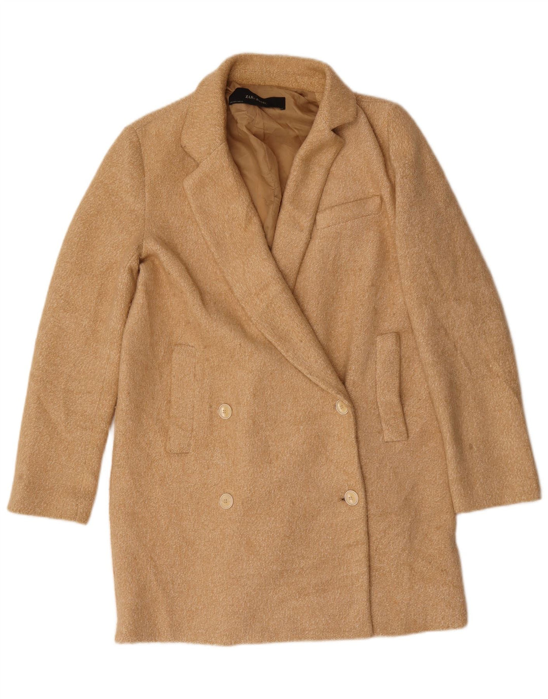 Женское двубортное пальто оверсайз Zara UK 10, маленький размер, бежевый полиэстер